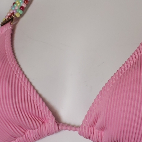 Romantic Casual Holiday Solid Color Textured Fabric Decorated Bikini Top Only S - Picture 4 of 10